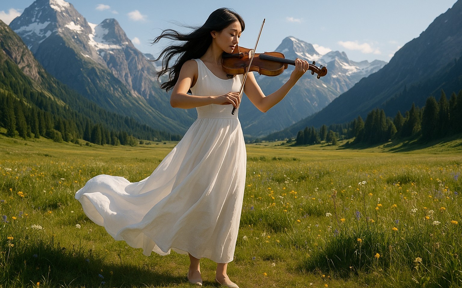 ChatGPT Image Generation Musician in a mountain valley.